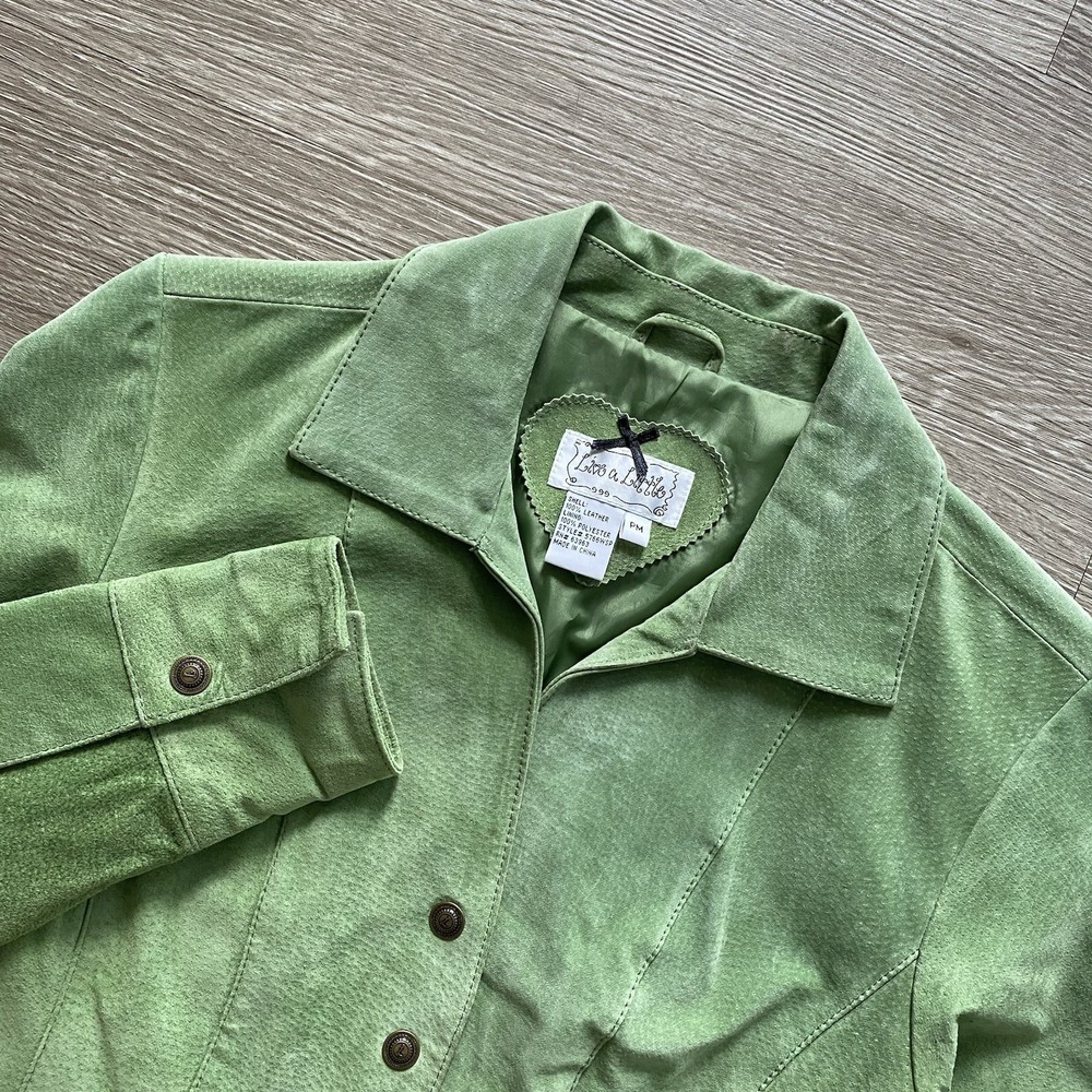 Live a Little Suede Leather Jacket Women's PM Green Goblincore Fairycore Biker